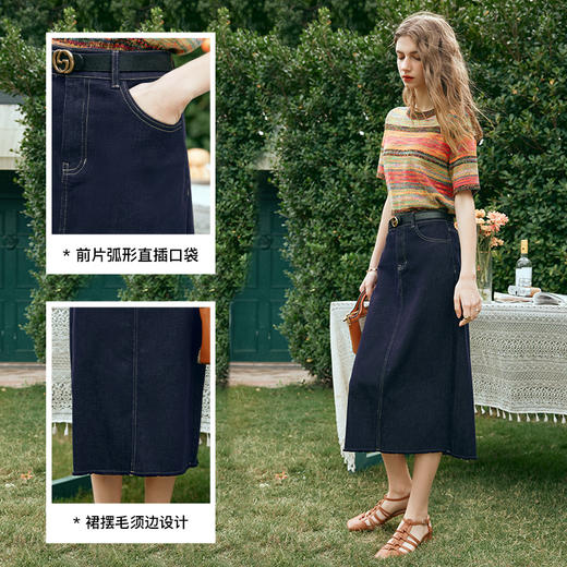 OLrain欧芮儿牛仔蓝半身裙女早春2024年新款高腰开叉A字包臀裙 商品图3