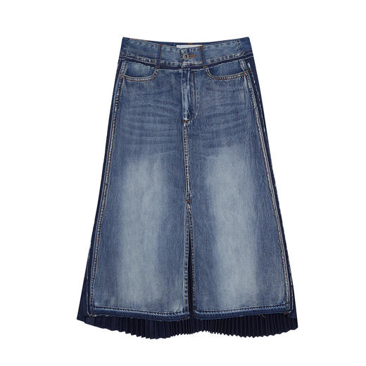 谜底半身裙2024夏季新款复古高腰百搭牛仔拼接中长裙女246MB7005 商品图4