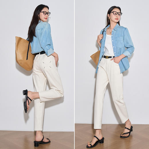 OLrain欧芮儿杏色牛仔裤女春季2024年新款通勤休闲百搭九分老爹裤 商品图4