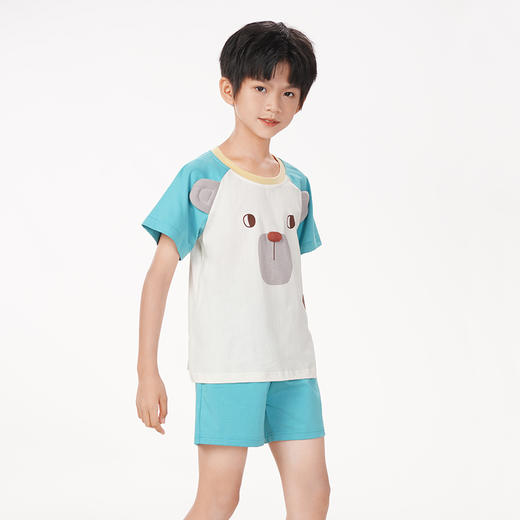 都市丽人眯雅佳生活家居春夏睡衣男女童32支纯棉单面家居服薄款短袖短裤童装棉质套装JH42A7 商品图5