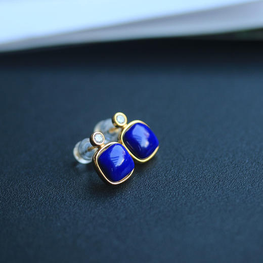 天然青金小方糖耳钉 CR 商品图4