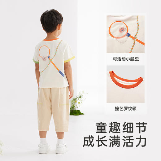 英氏婴童T恤夏季新款纯棉短袖套头衫轻薄透气户外卡通上衣 商品图2