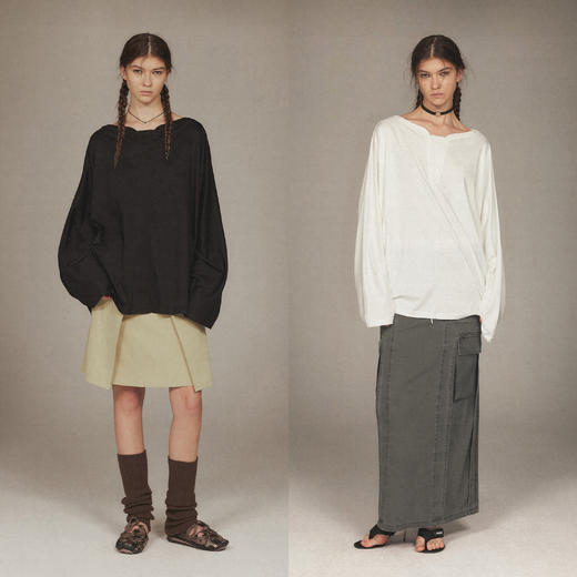 NUTH 一字领宽松百搭垂感蝙蝠袖T恤女 商品图0