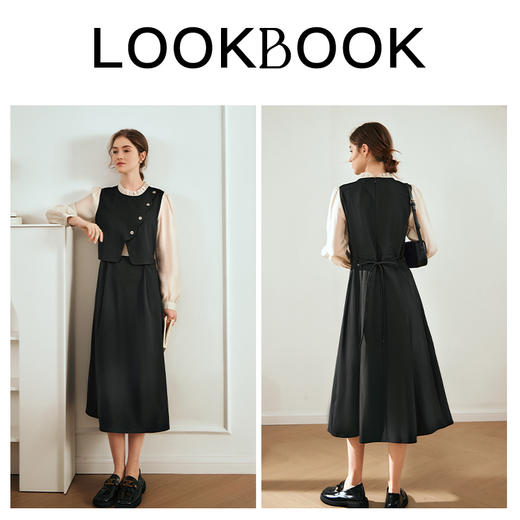 OLrain欧芮儿法式黑色连衣裙女早春2024年新款气质显瘦假两件裙子 商品图4