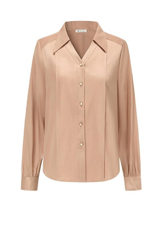 Le Malene 气质浅咖色翻领V领衬衫上衣 17330 商品图5