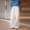 绽放075朵/米白色简约松弛斜纹全棉肌理感宽松直筒休闲阔腿裤 商品缩略图0