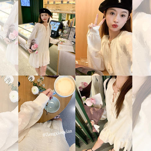 <曾小咸推荐> 【温柔边界】杏色领口系带连衣裙 商品图0