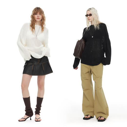 NUTH宽松大廓形圆领慵懒感条纹镂空针织罩衫女 商品图0