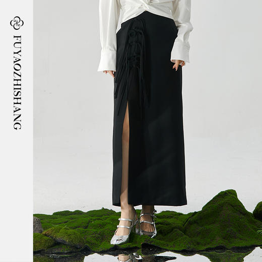 扶摇 高级感气质开叉半身裙女夏季新款国风系带高腰裙子秋季 商品图2