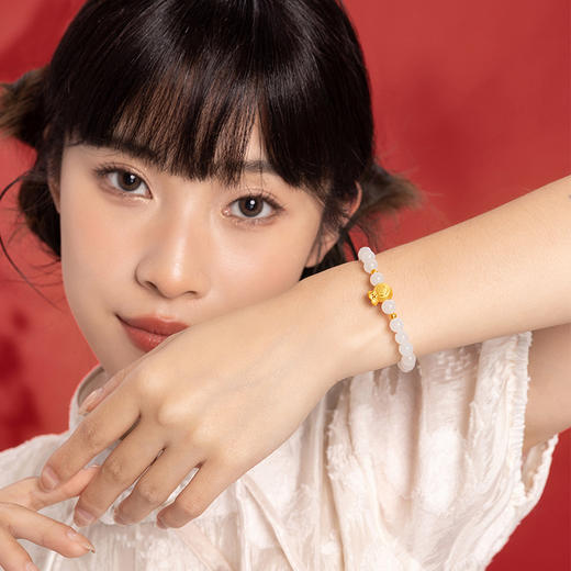 周六福旗舰店和田玉手串女金镶玉黄金白玉玉石金福袋手链送女友礼物 商品图3