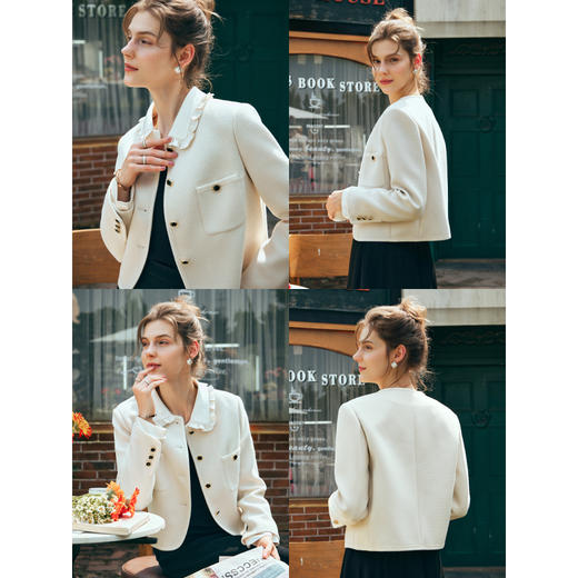 OLrain欧芮儿小香风短外套女早春2024年新款精致荷叶小翻领上衣 商品图4