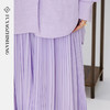 扶摇 紫色压褶半裙2024春季高腰开叉半身裙高级感复古百褶裙 商品缩略图3
