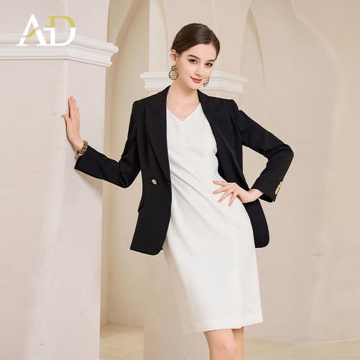 AD黑色两粒扣商务西装外套女士职业装连衣裙两件套总裁范正装套装 商品图3