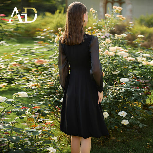 AD新中式连衣裙女遮肉显瘦接拼西服裙子正式场合国风长袖裙子春季 商品图4