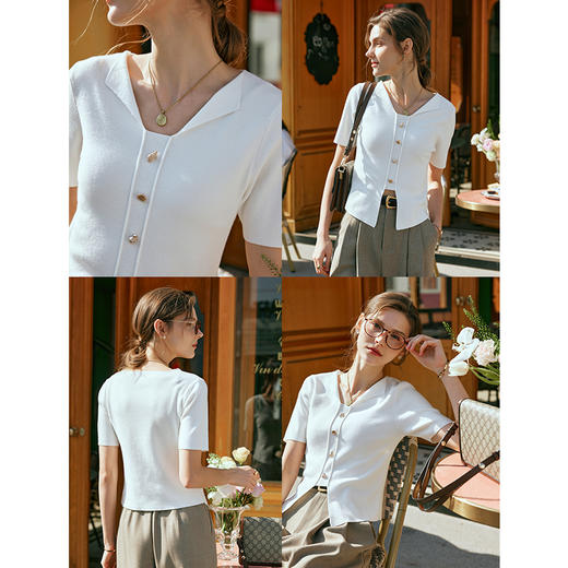 OLrain欧芮儿法式白色T恤女早春2024新款通勤百搭设计感短袖上衣 商品图2