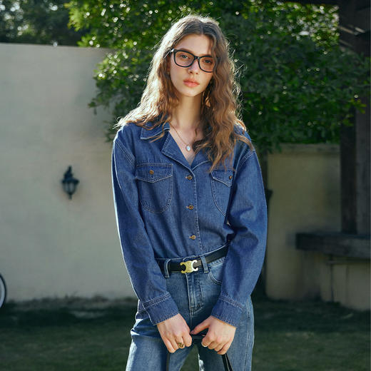 欧芮儿法式复古牛仔衬衫女早春2024新款长袖西装领上衣衬衣高级感 商品图1