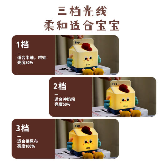 牛奶盒小夜灯创意可爱摆件卡通卧室定时儿童充电床头灯睡觉灯 心选到家 商品图3