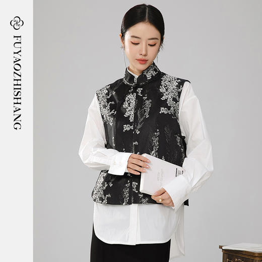 扶摇 中式马甲背心女春秋外搭黑色小坎肩国风高级感无袖外套 商品图0