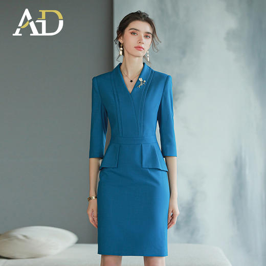 AD靛蓝色西装连衣裙新款气质工作服套装裙酒店前台经理正装 商品图2