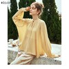 OLrain欧芮儿黄色雪纺衫女春季2024新款简约气质插肩袖宽松上衣 商品缩略图0