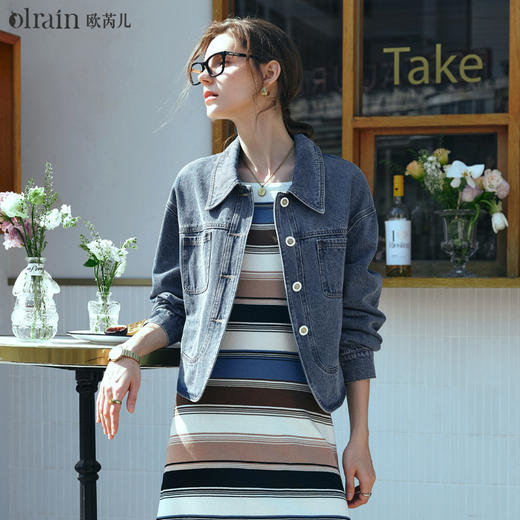 OLrain欧芮儿牛仔外套女早春2024年新款宽松时尚设计感水洗上衣 商品图1