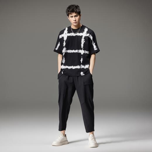 PINLI品立2024夏季新款印花短袖T恤潮牌撞色男士圆领半袖体恤上衣B242111003 商品图3