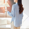 LS897 蓝色真丝衬衫女2024新款春季翻领条纹长袖双绉宽松休闲桑蚕丝衬衣 商品缩略图3