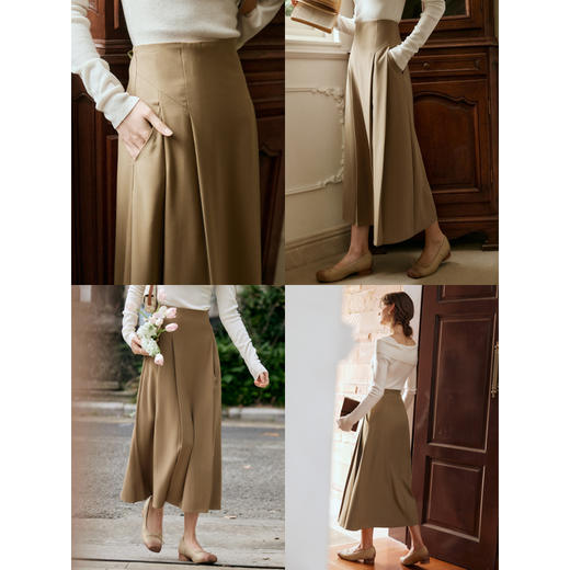 OLrain欧芮儿卡其色半身裙女春季2024年新款气质优雅通勤马面裙 商品图2