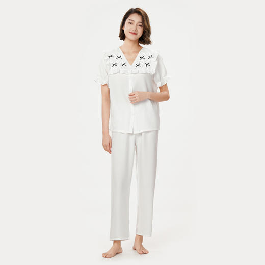都市丽人舒适外出春夏睡衣女软绵绵家居服薄款短袖长裤女士套装LH41C8 商品图1