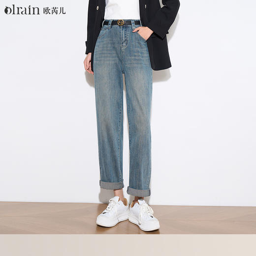 OLrain欧芮儿水洗蓝牛仔裤女春季2024年新款通勤休闲九分老爹裤 商品图0