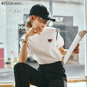 OLrain欧芮儿米白色T恤女早春2024新款时尚创意水果刺绣短袖上衣