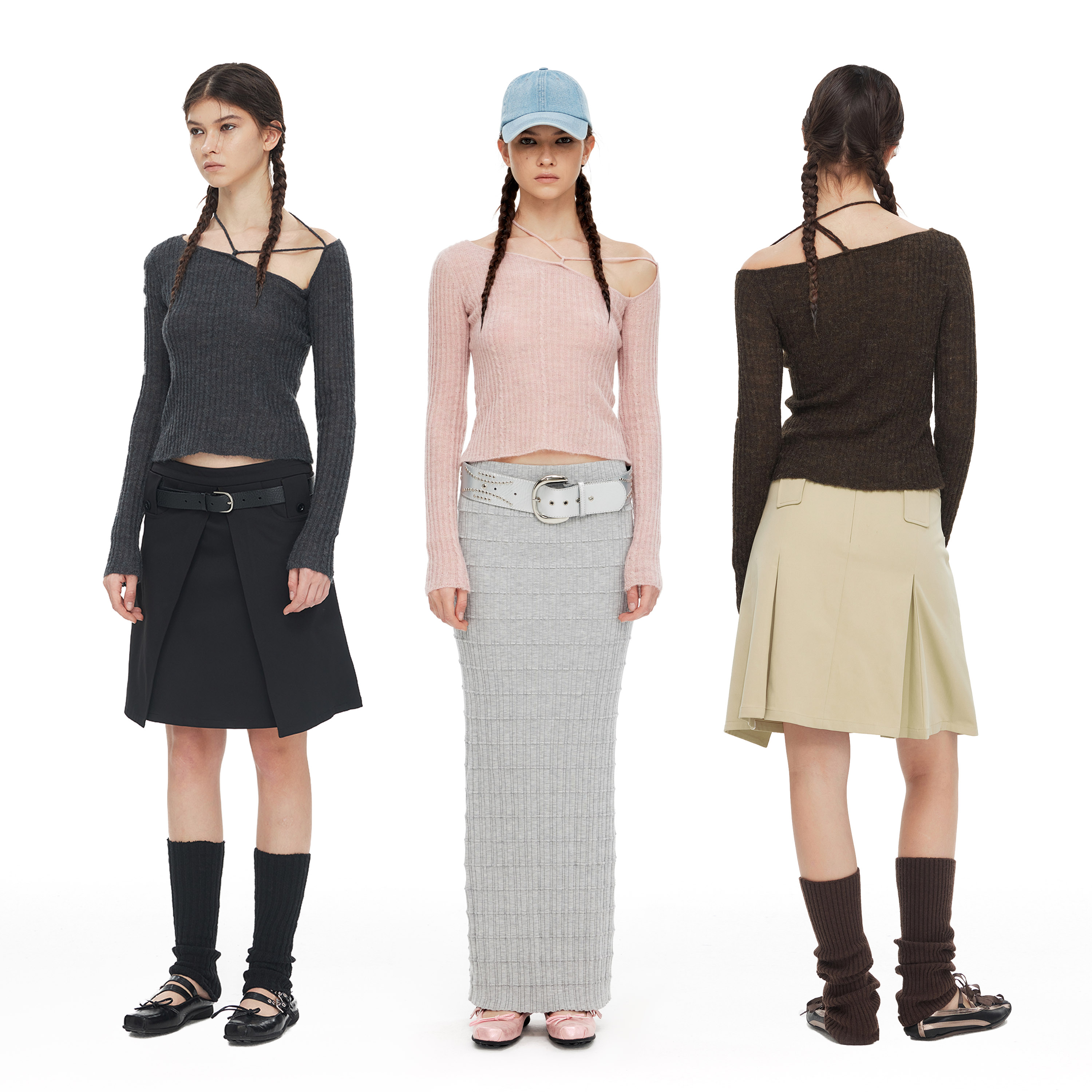 NUTH 薄款弹力设计感长袖修身针织衫女