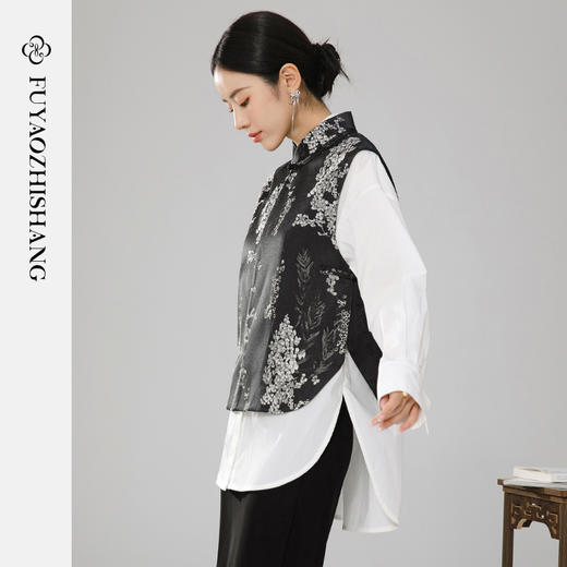 扶摇 中式马甲背心女春秋外搭黑色小坎肩国风高级感无袖外套 商品图1
