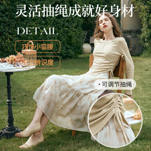 欧芮儿纯色抑菌长袖T恤女早春2024新款设计感抽绳不规则打底上衣 商品图3