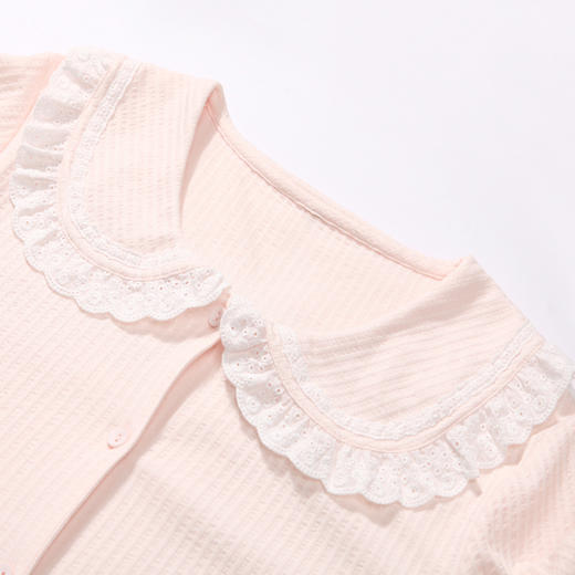 都市丽人好睡好眠春夏睡衣女CVC泡泡直条提花家居服薄款长袖长裤女士套装LH41A8 商品图5