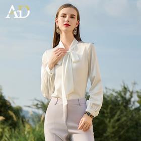 别致漂亮衬衫内搭蝴蝶结长袖衬衣高级感珠光白色上衣