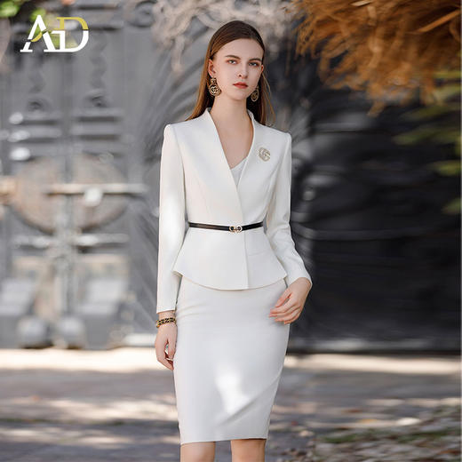 AD高端行政工作服女秘书职业装2023新款白色西装套装裙无领正装秋 商品图1