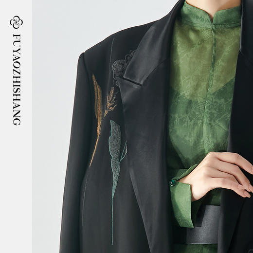 扶摇 刺绣西装男女同款长袖小西服新中式女装小众oversize黑 商品图2