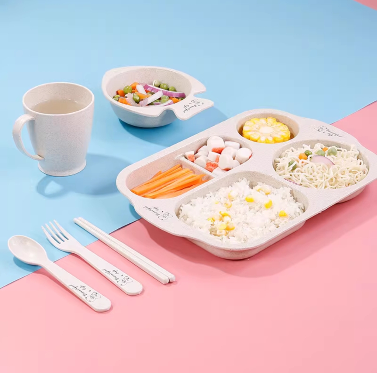 z119  儿童分格快餐盘餐具6件套