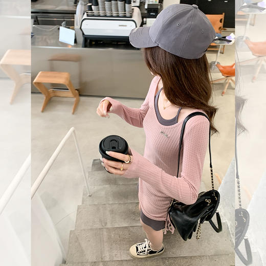 <曾小咸推荐> 【纯欲辣妹】假两件粉灰连衣裙 商品图1