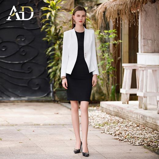 AD女总裁范正装两件套新款长袖西装外套修身圆领职业连衣裙子 商品图4