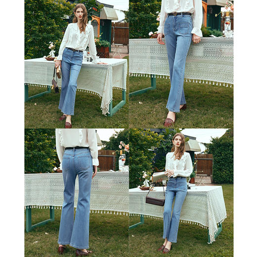 OLrain欧芮儿水洗蓝牛仔裤女早春2024年新款简约百搭显瘦微喇长裤 商品图2