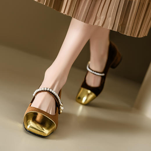 【预售5天】春季新款，珍珠法式金丝绒玛丽珍单鞋MN&B634 商品图8