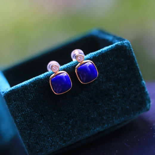 天然青金小方糖耳钉 CR 商品图3