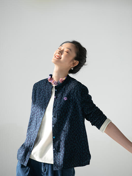 牧衣游原创 拔染印花棉麻衬衫植物染酵洗文艺碎花上衣百搭 踏山 商品图2