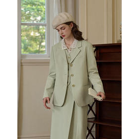 SimpleRetro茉莉抹绿 经典平驳领TR西装外套女春季法式通勤小西服