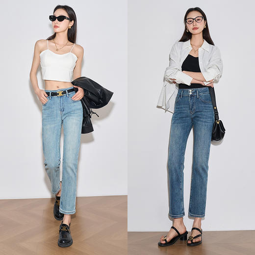 OLrain欧芮儿直筒牛仔裤女春季2024年新款高级感复古九分烟管裤 商品图4