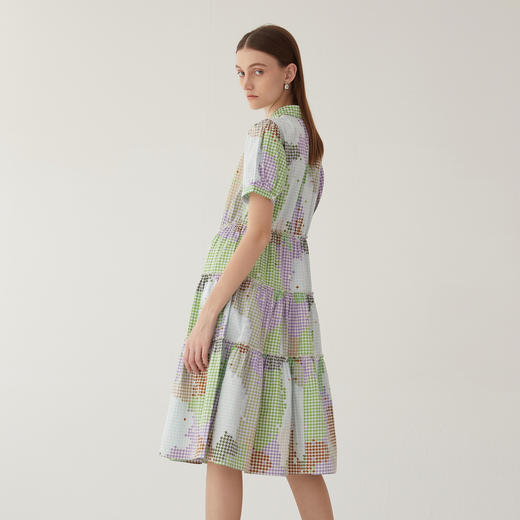 谜底衬衫式连衣裙2024夏新款田园风印花中长款塔裙短袖246ML7024 商品图2