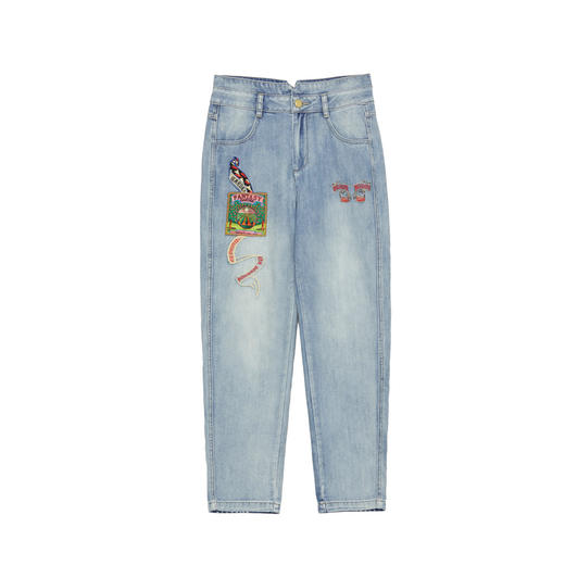 谜底绣花牛仔裤女2024夏季新款复古高腰宽松萝卜九分裤246MK7058 商品图4