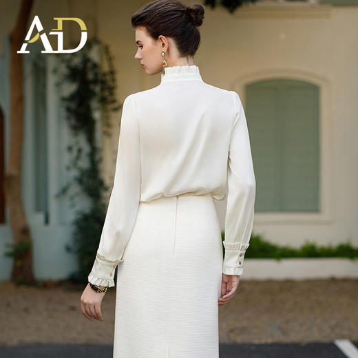 AD米色立领衬衣新款复古宫廷千金风上衣温柔木耳边衬衫女内搭长袖 商品图4